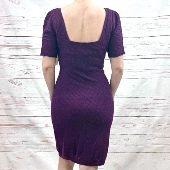 NWT Free People Amythyst Purple Crochet Knit Low Back Puff Sleeve Bodycon Dress - Picture 7 of 13